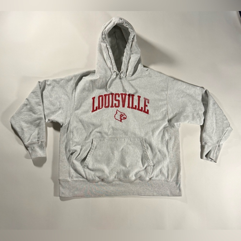 Vintage Champion NCAA University of Louisville Cardinals Grey Graphic Hoodie XL
